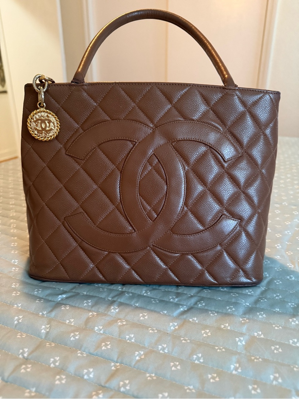 Chanel Caviar Brown Leather Quilted Medallion Tote - 24 Karat Gold